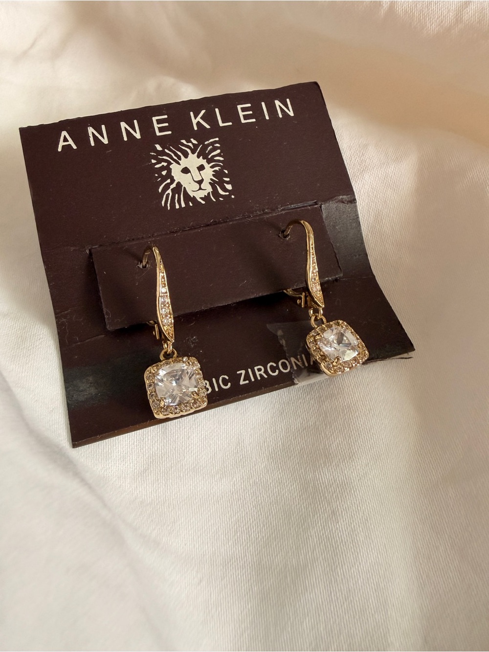 Anne Klein Gold-Tone Drop Earrings with Clear Stones